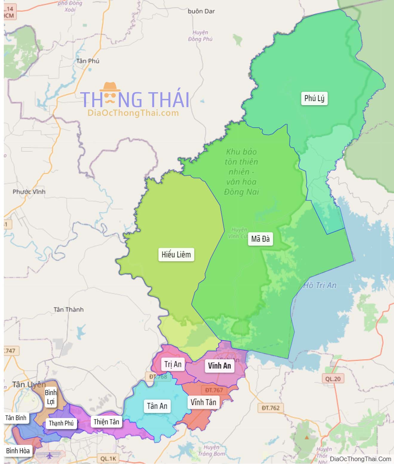 Bản đồ huyện Vĩnh Cửu.