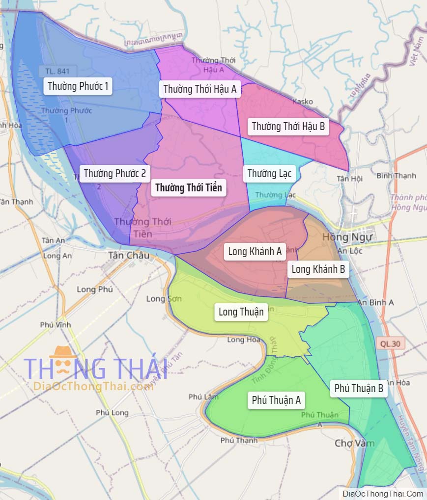 Bản đồ huyện Hồng Ngự.