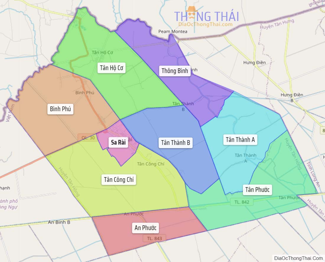 Bản đồ huyện Tân Hồng.