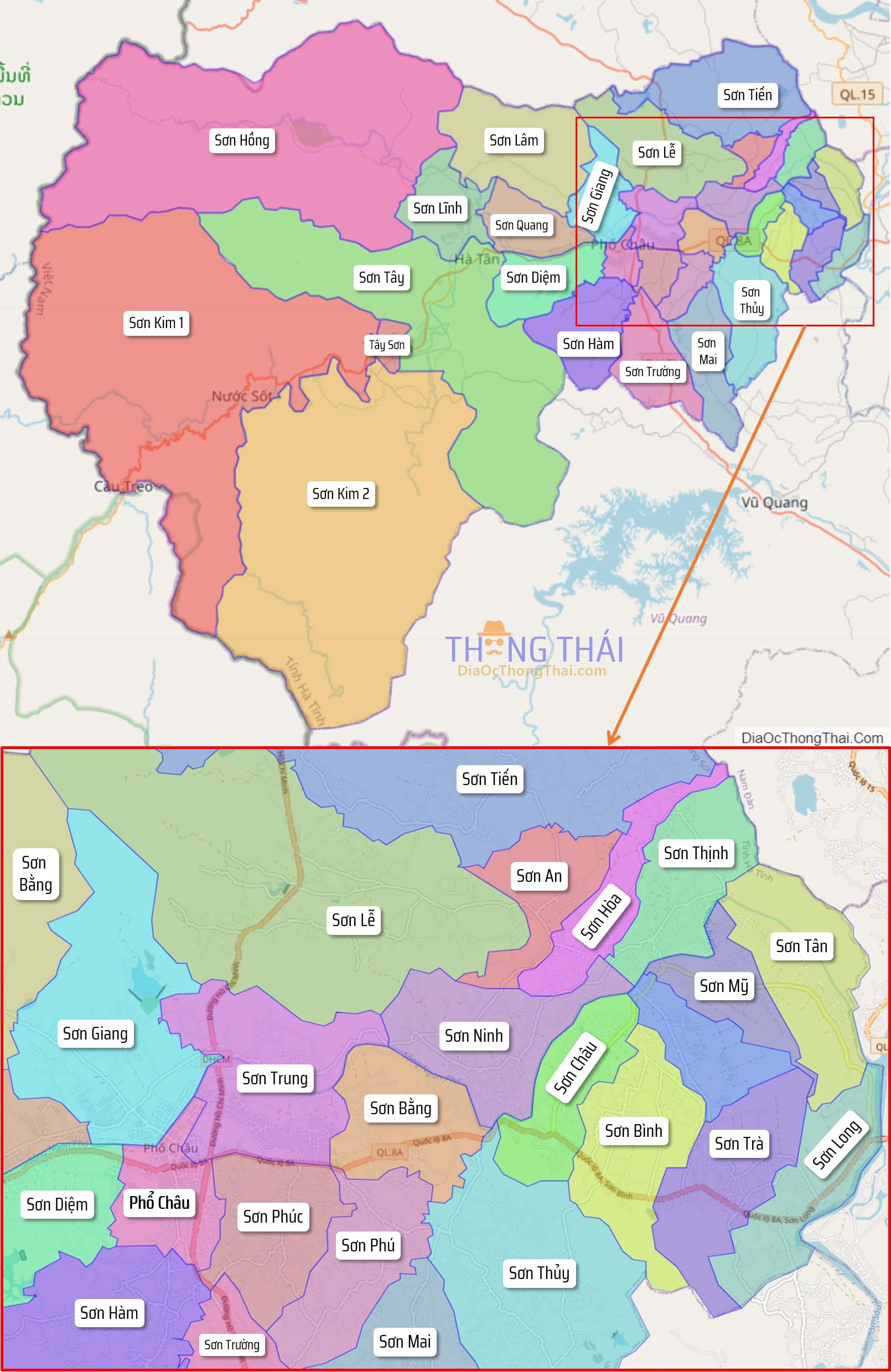Bản đồ huyện Hương Sơn.