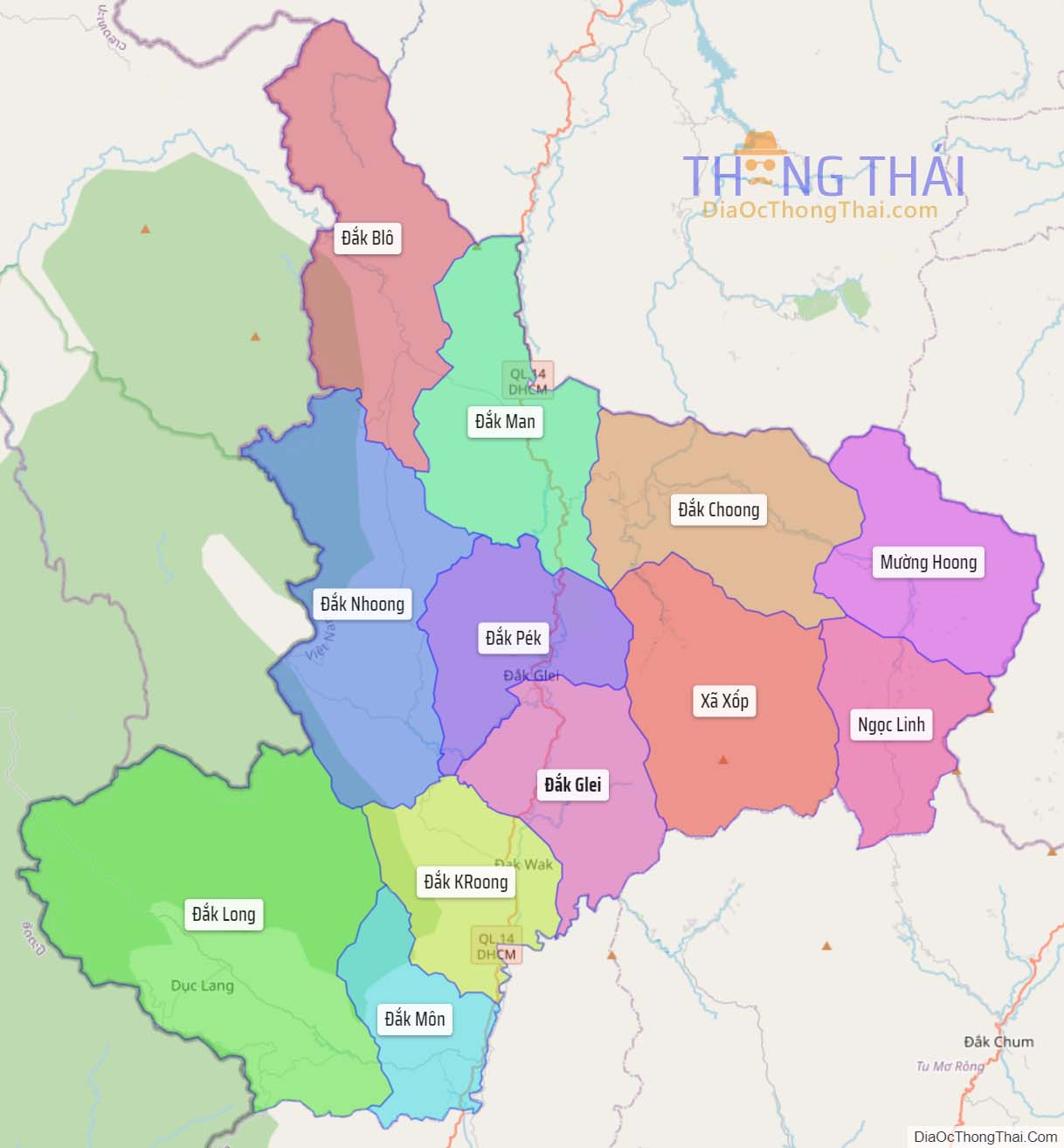 Bản đồ huyện Đắk Glei.
