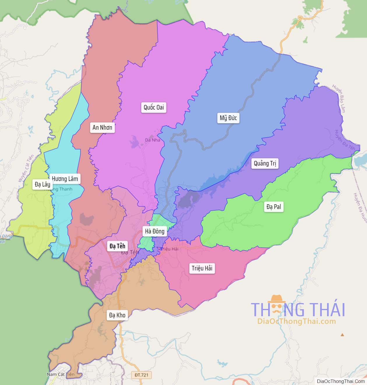 Bản đồ huyện Đạ Tẻh.