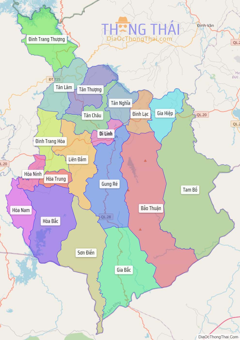 Bản đồ huyện Di Linh.