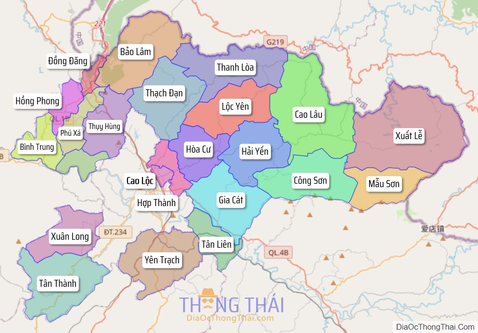 Bản đồ huyện Cao Lộc.