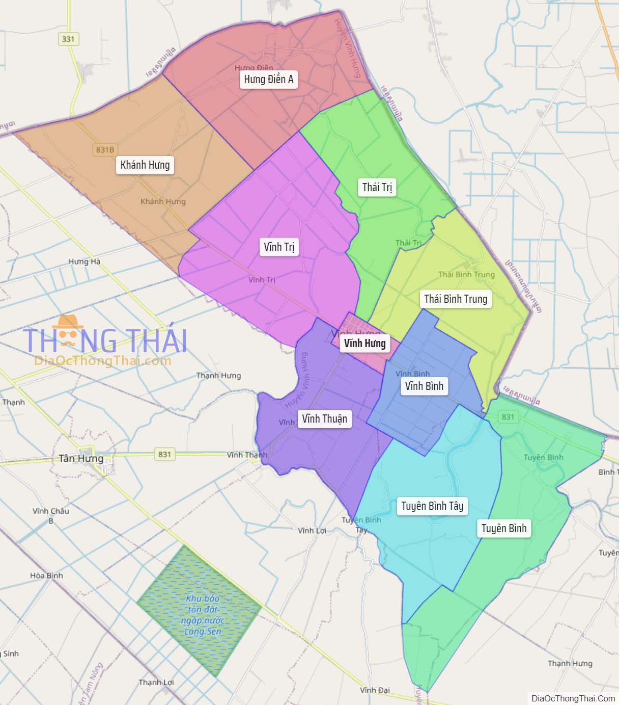 Bản đồ huyện Vĩnh Hưng.