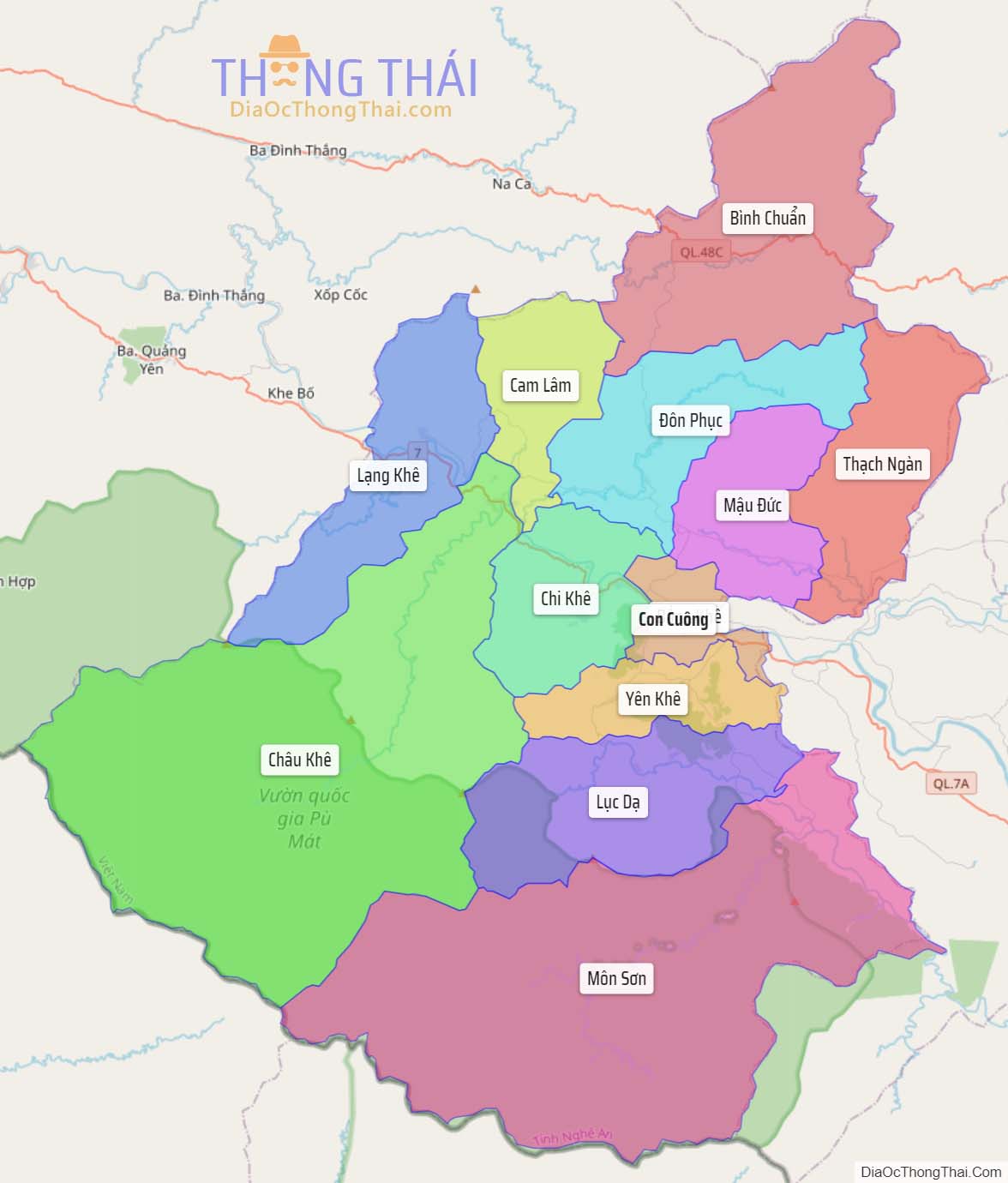 Bản đồ huyện Con Cuông.