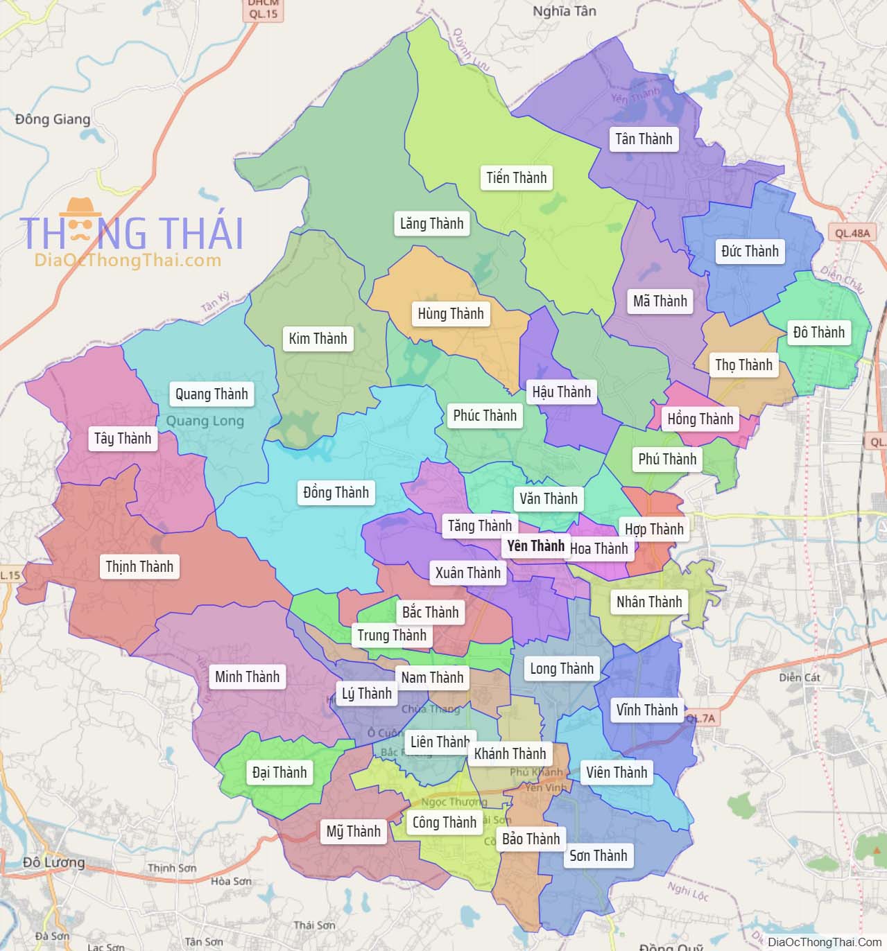 Bản đồ huyện Yên Thành.