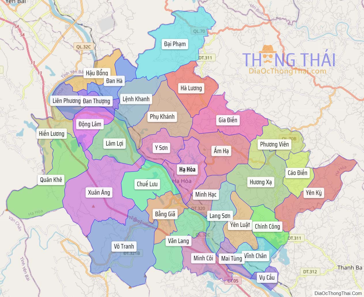 Bản đồ huyện Hạ Hoà.