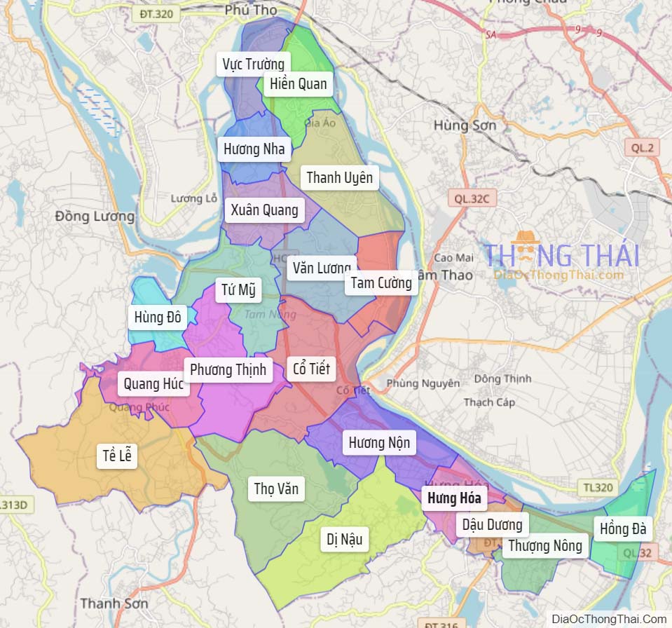 Bản đồ huyện Tam Nông.