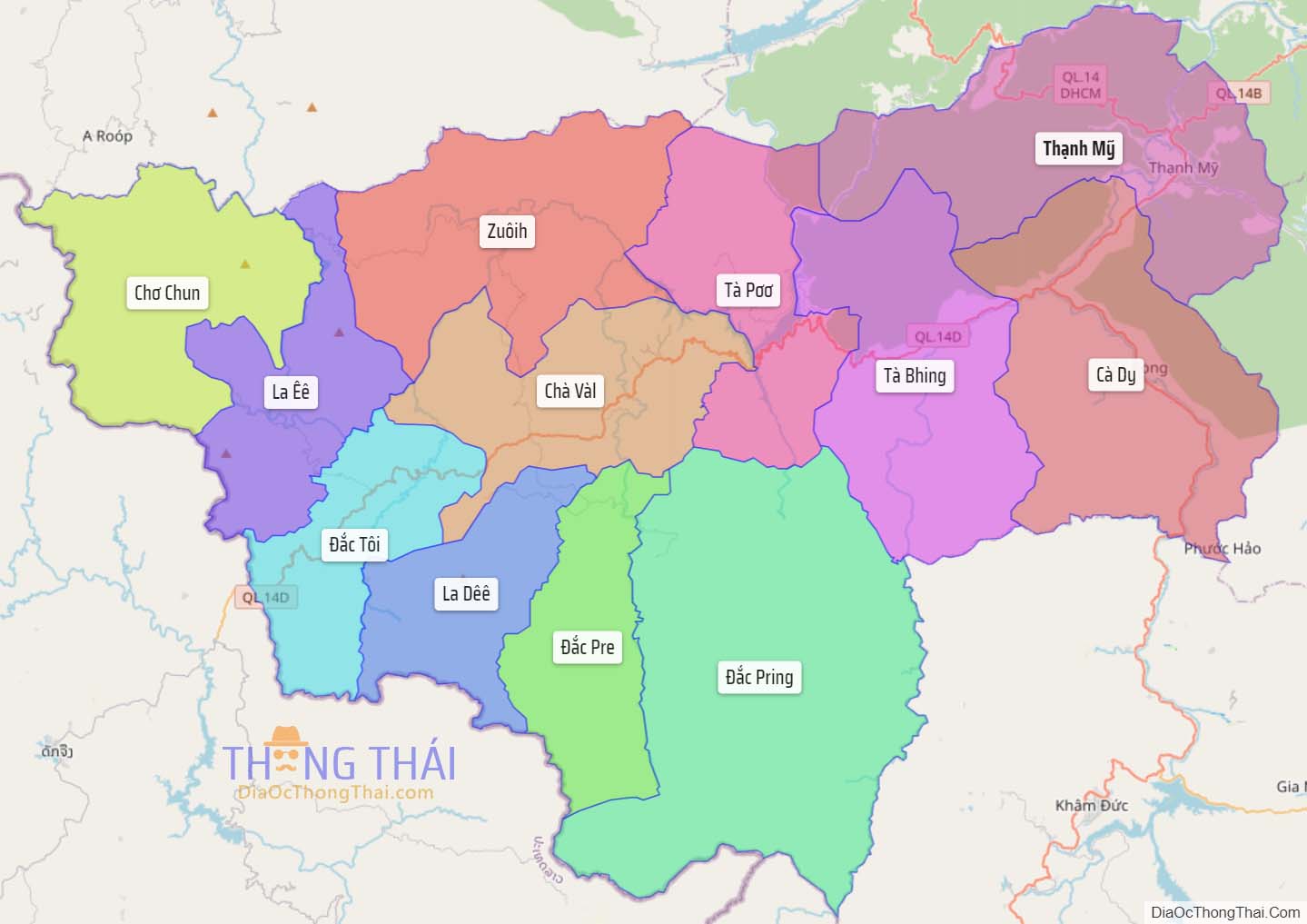 Bản đồ huyện Nam Giang.