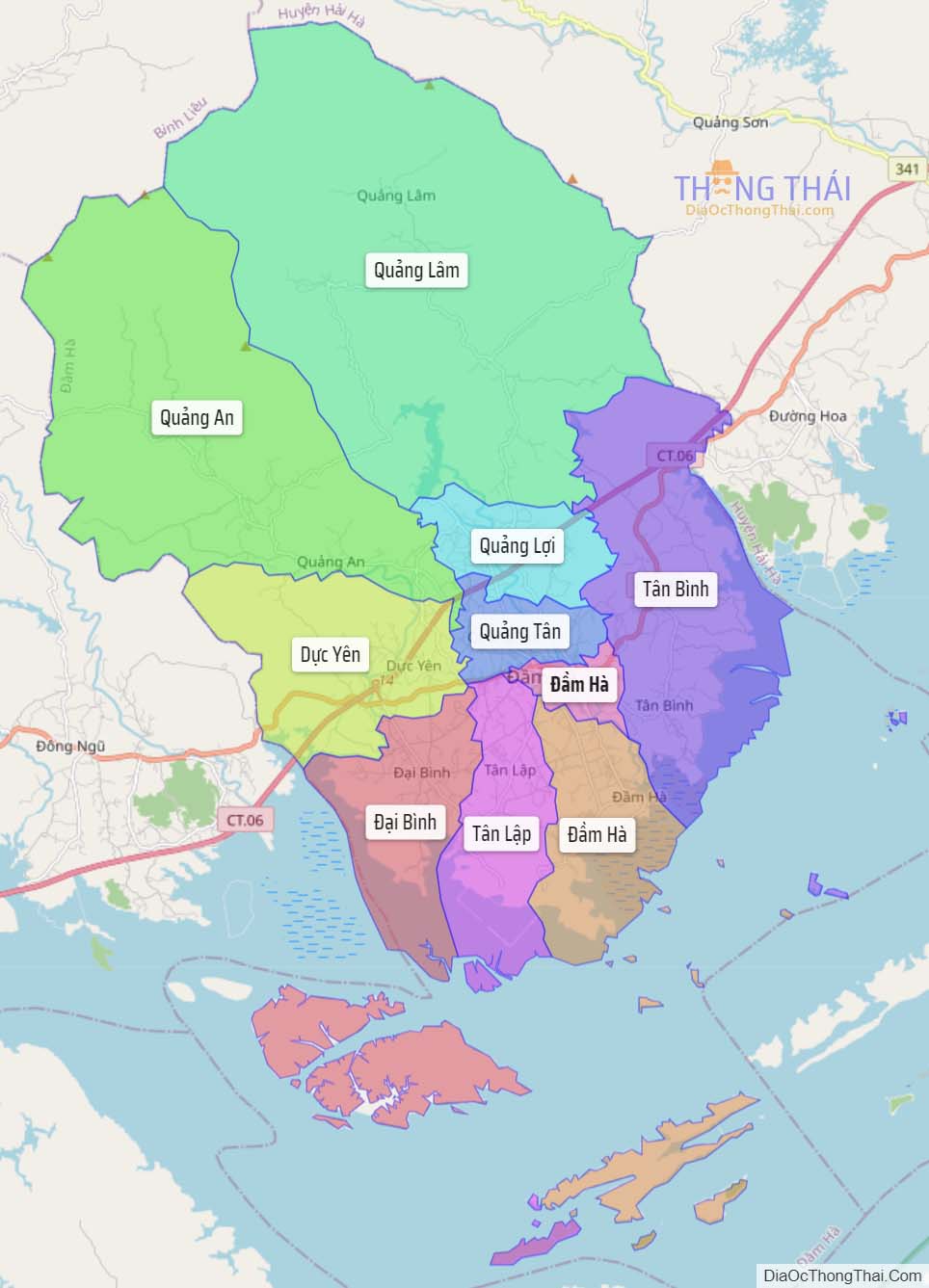 Bản đồ huyện Đầm Hà.