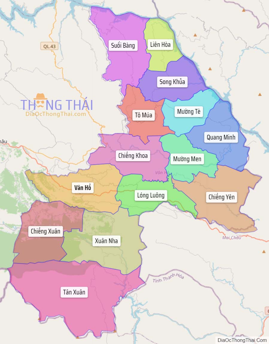 Bản đồ huyện Vân Hồ.
