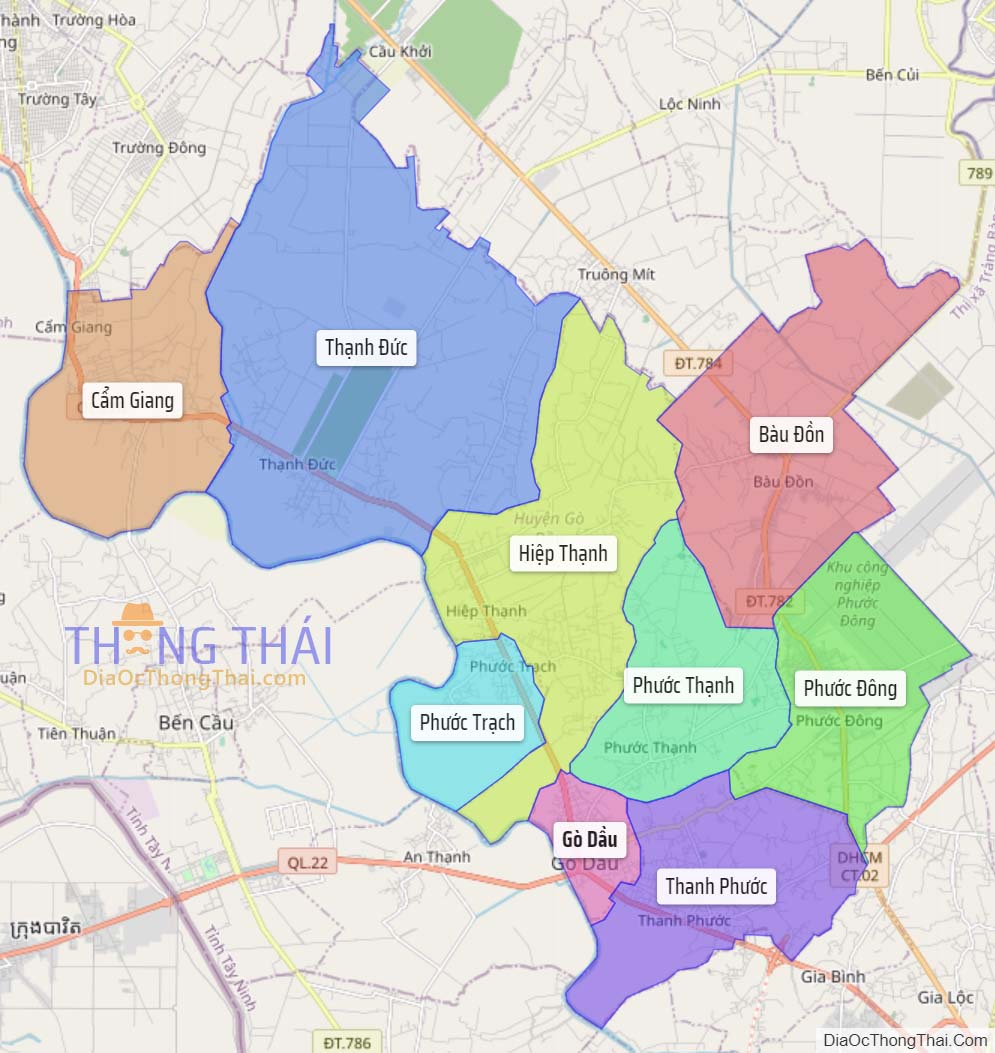 Bản đồ huyện Gò Dầu.