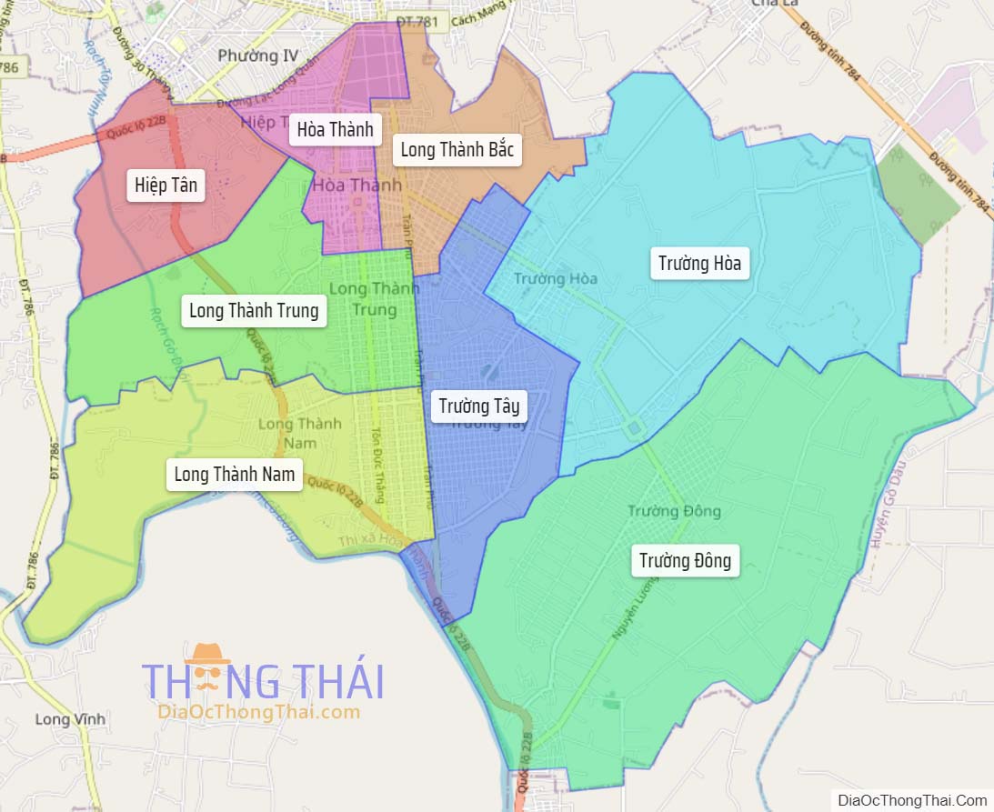 Bản đồ thị xã Hòa Thành.