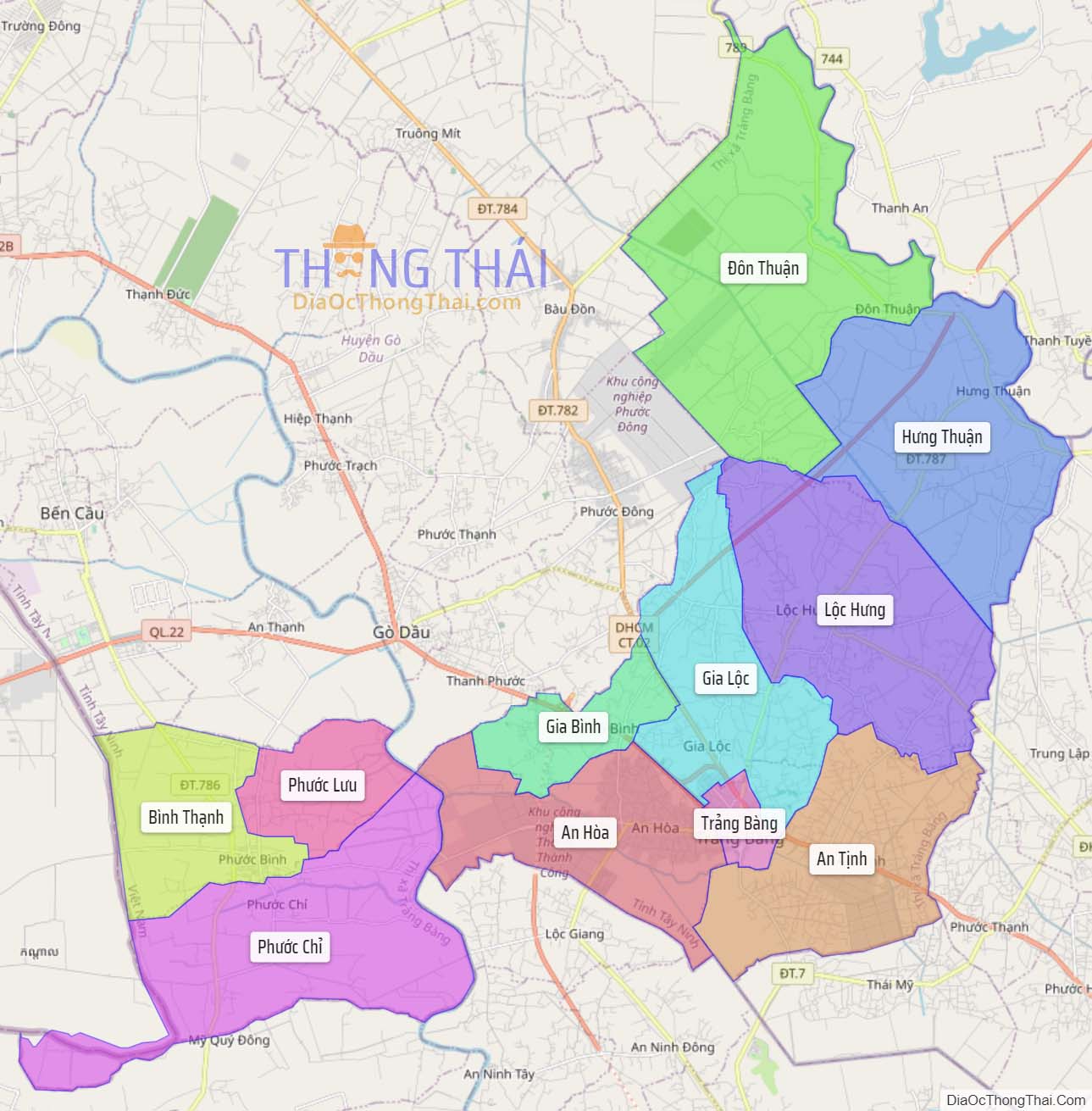 Bản đồ thị xã Trảng Bàng.