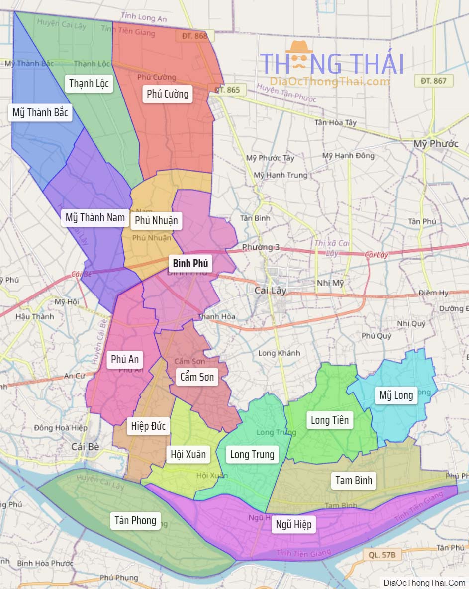 Bản đồ huyện Cai Lậy.
