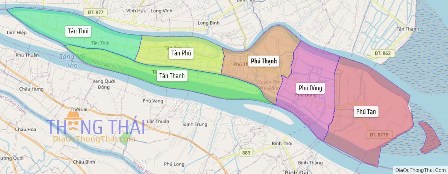 Bản đồ huyện Tân Phú Đông.