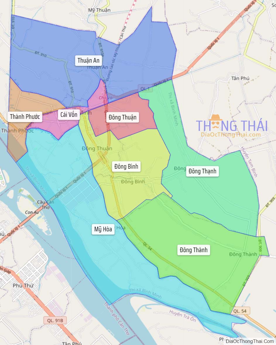 Bản đồ thị xã Bình Minh.