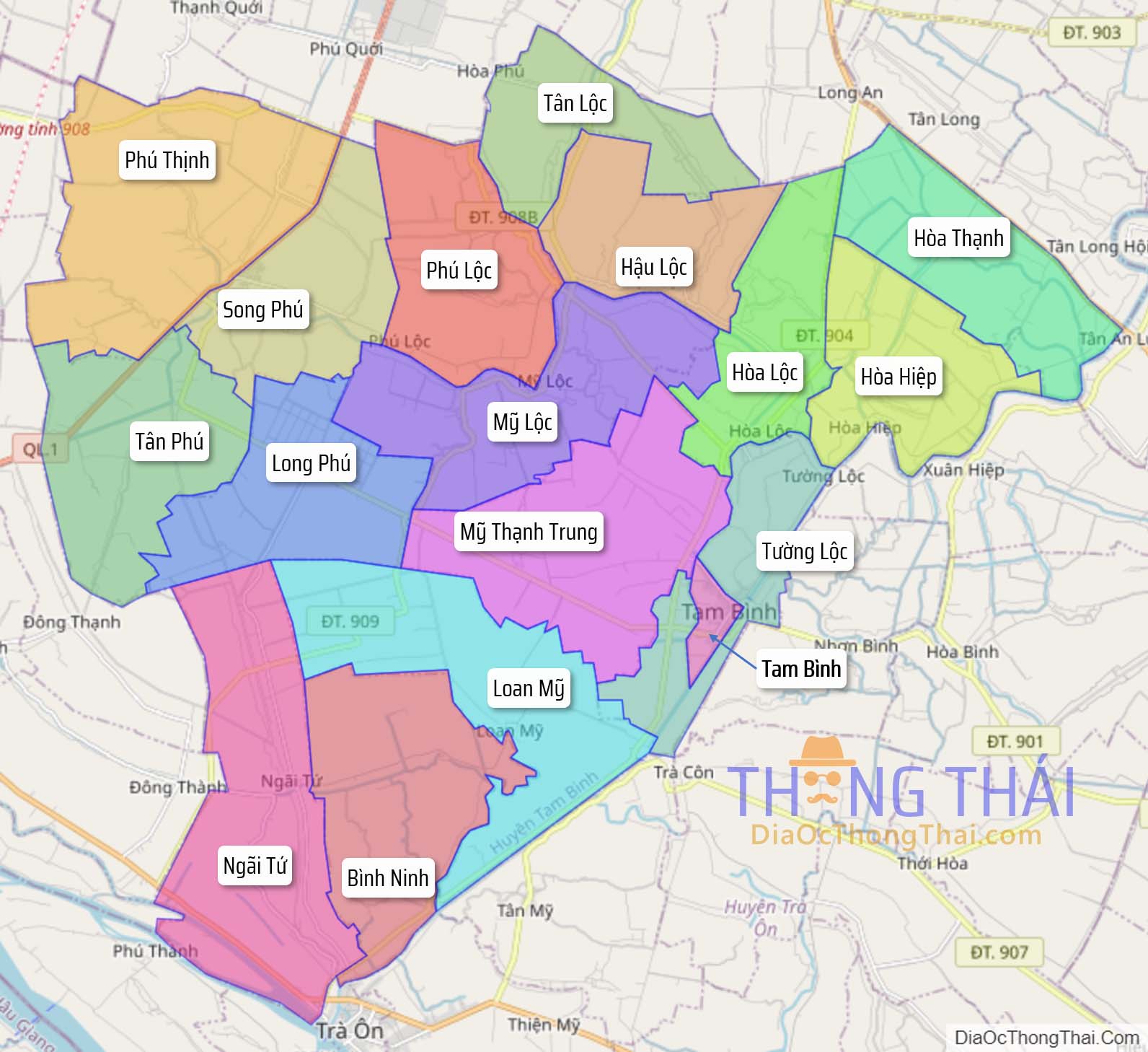 Bản đồ huyện Tam Bình.