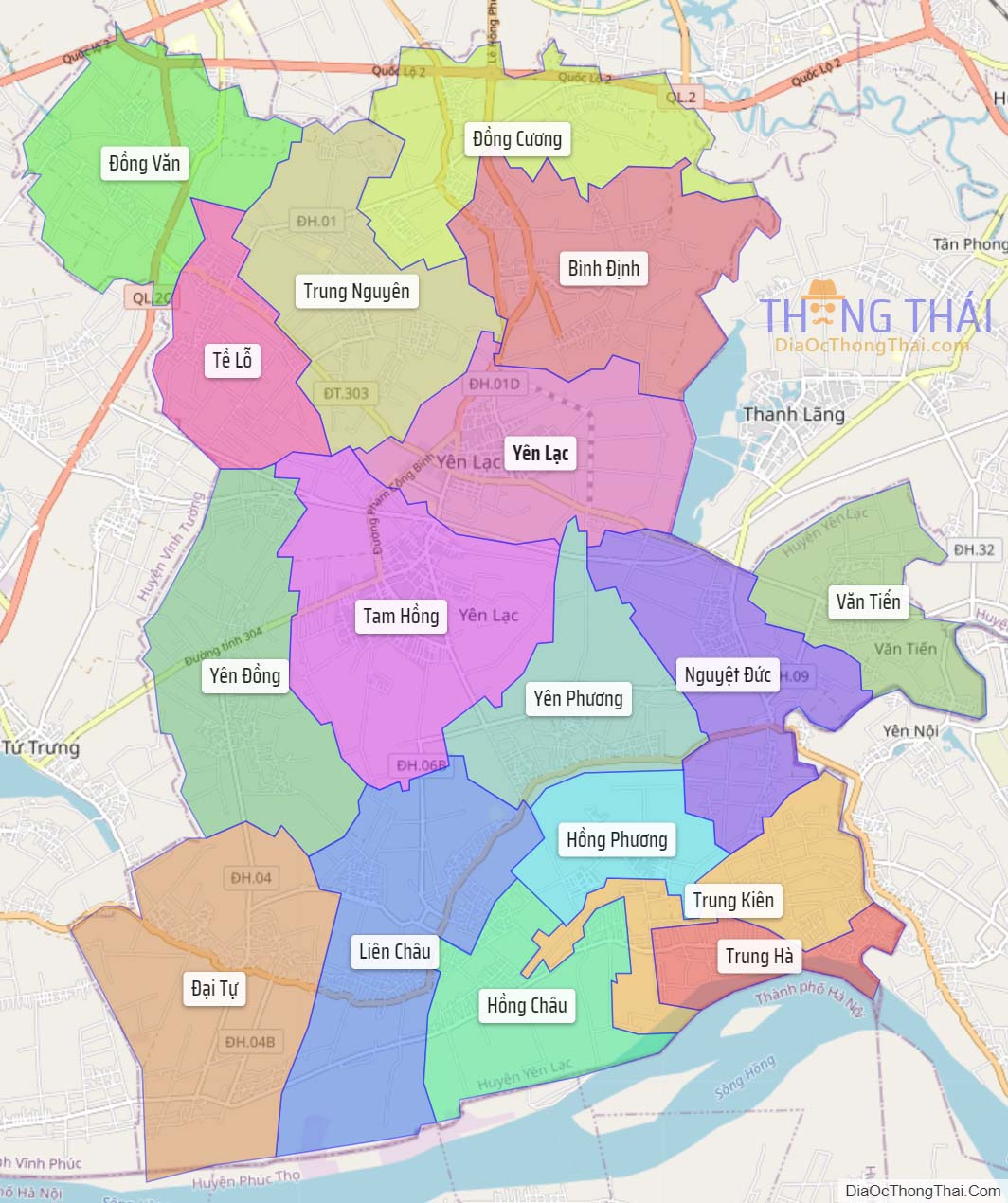 Bản đồ huyện Yên Lạc.