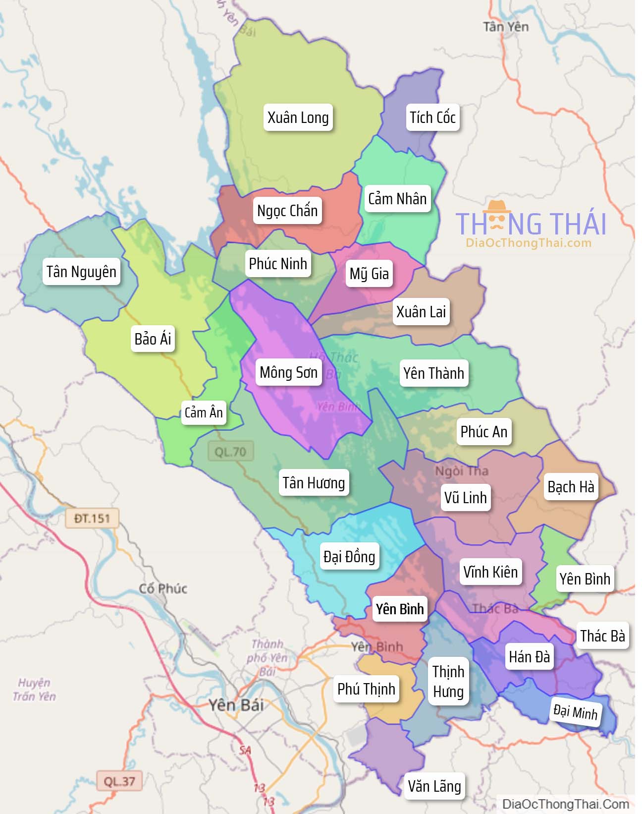 Bản đồ huyện Yên Bình.