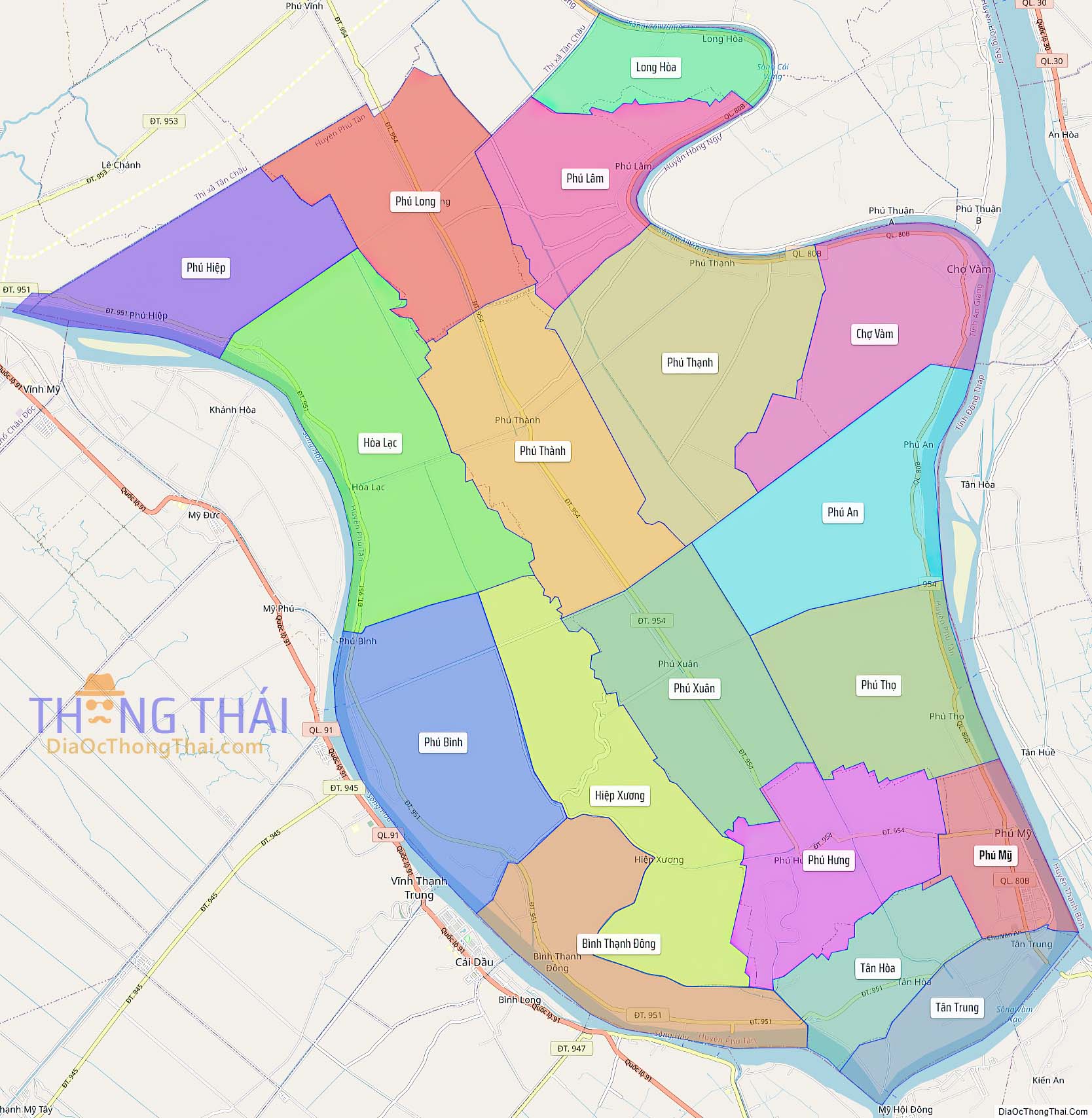 Bản đồ huyện Phú Tân (Kích thước lớn).