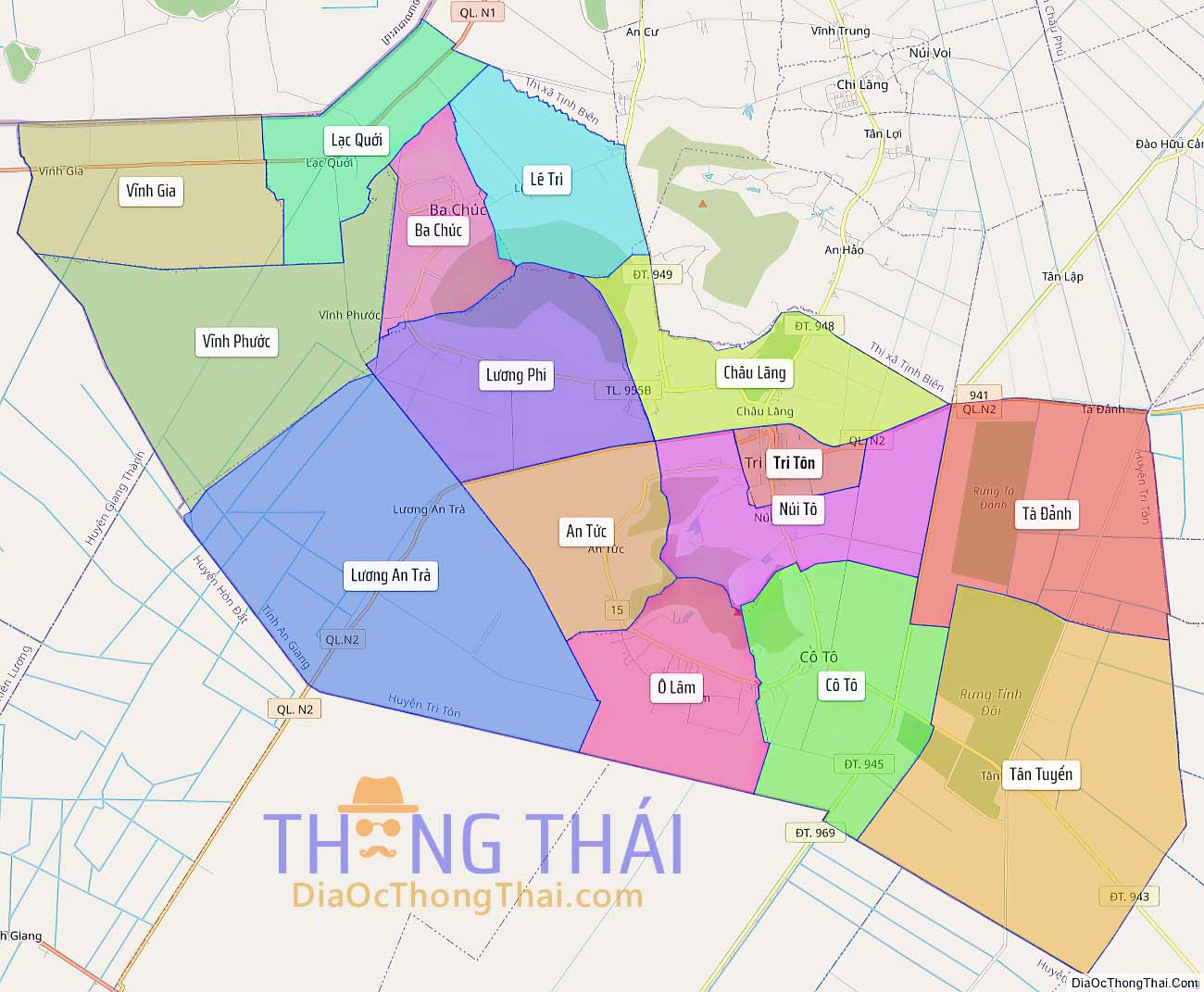 Bản đồ huyện Tri Tôn.