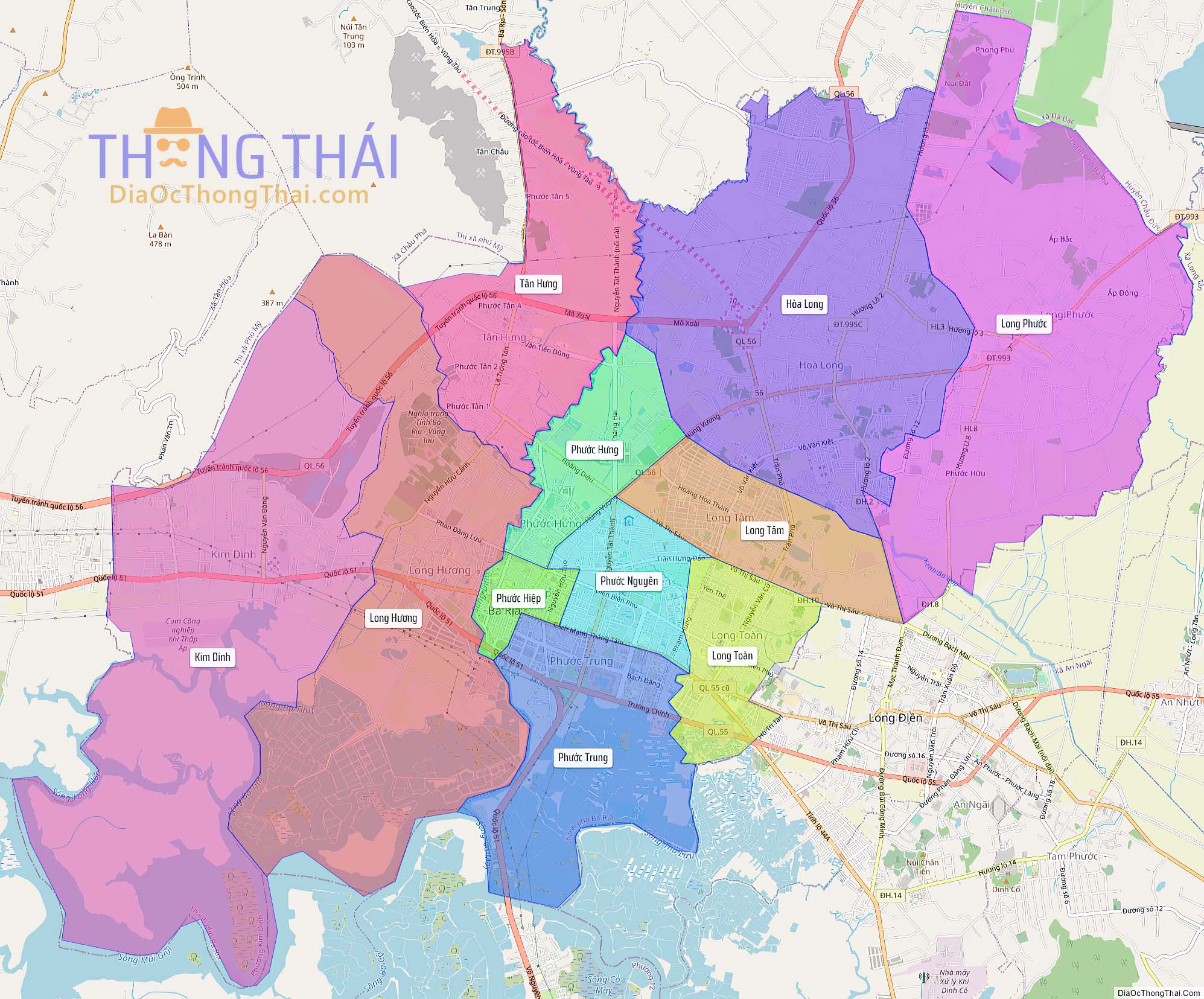 Bản đồ thành phố Bà Rịa (Kích thước lớn).