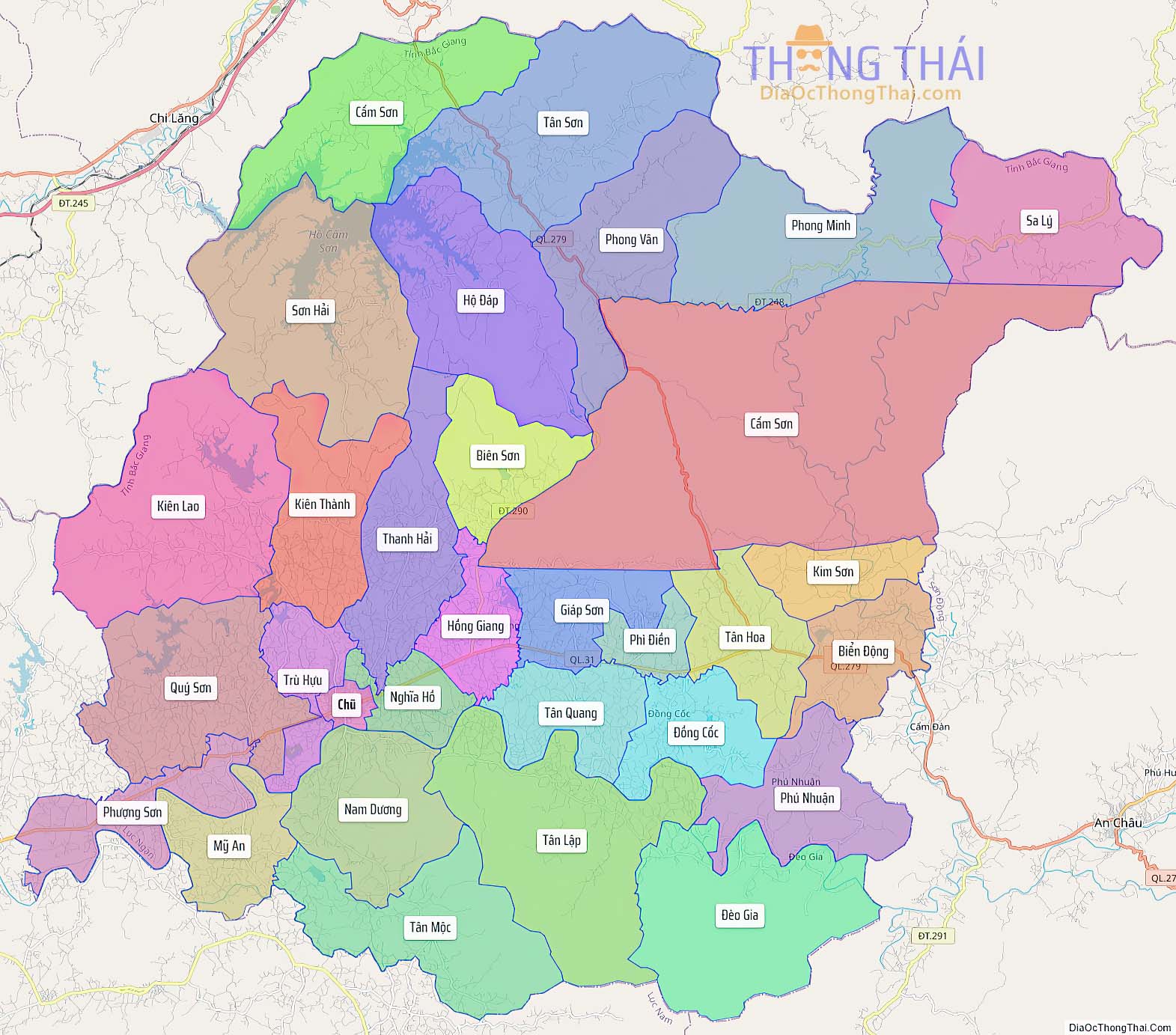 Bản đồ huyện Lục Ngạn.