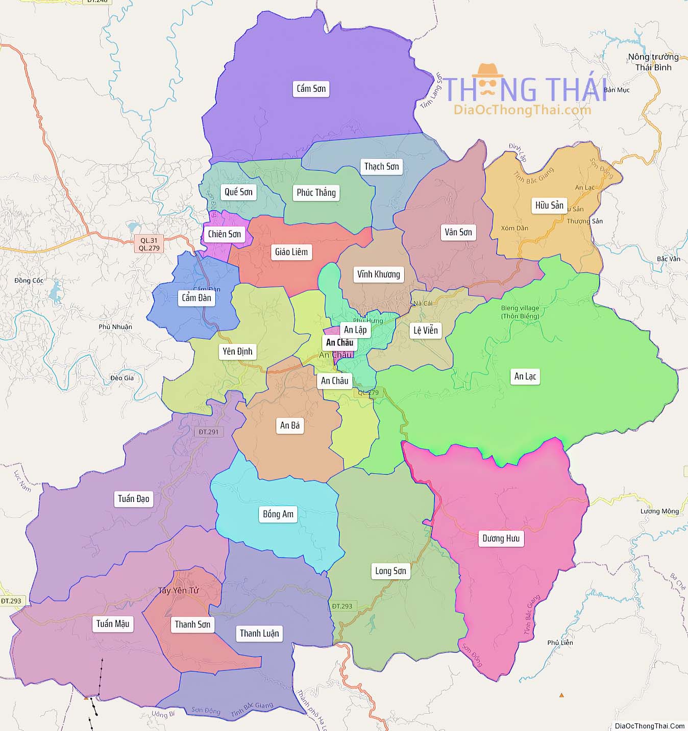 Bản đồ huyện Sơn Động.