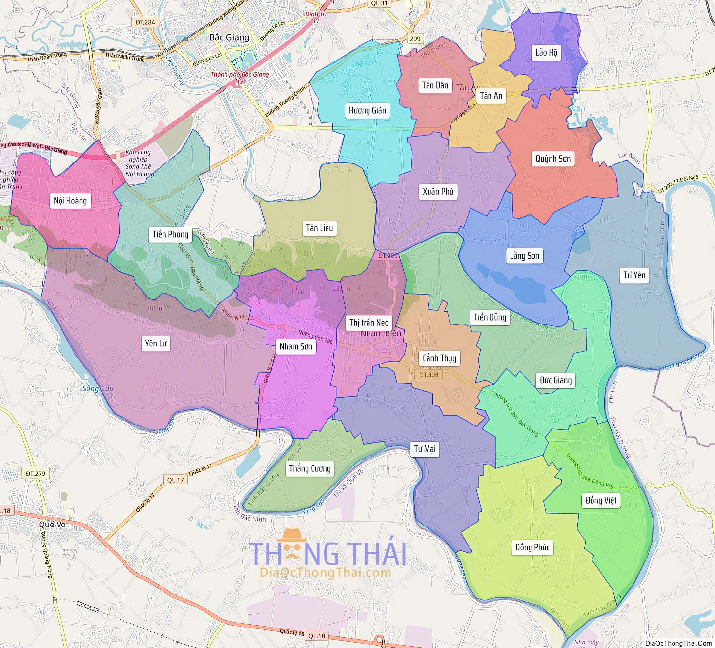 Bản đồ huyện Yên Dũng.
