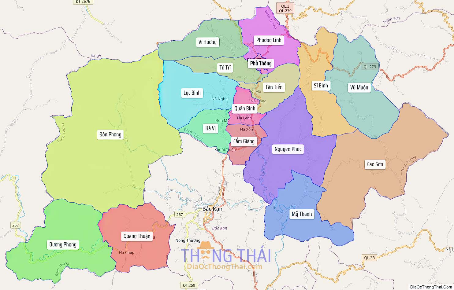 Bản đồ huyện Bạch Thông.
