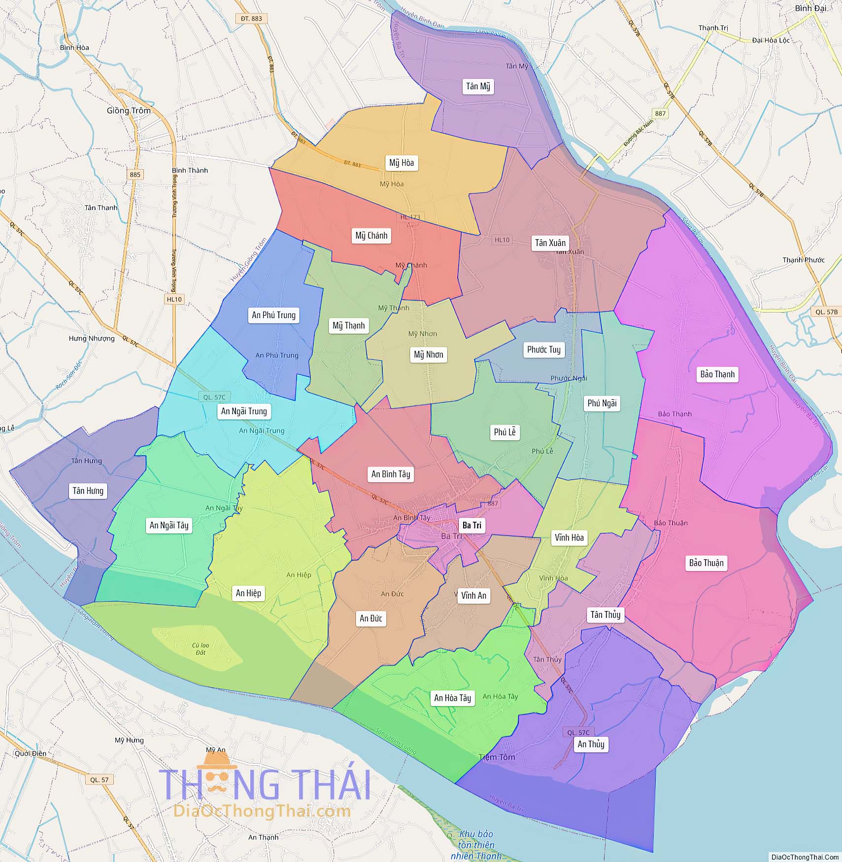 Bản đồ huyện Ba Tri (Kích thước lớn).