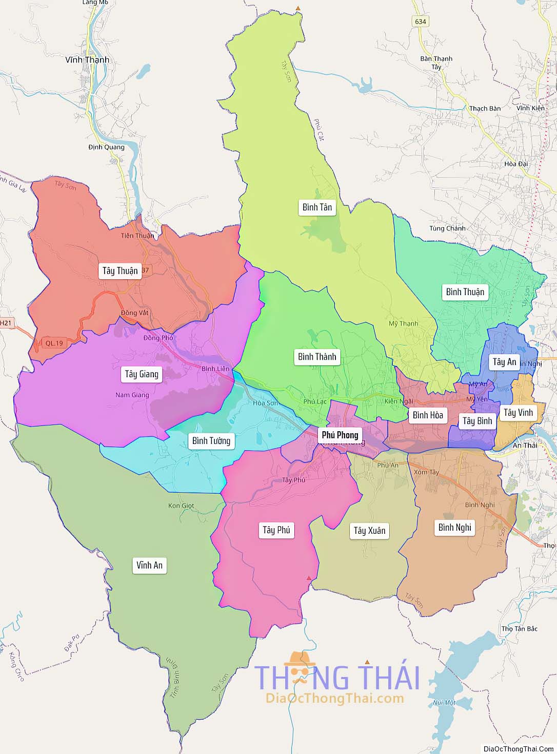 Bản đồ huyện Tây Sơn.