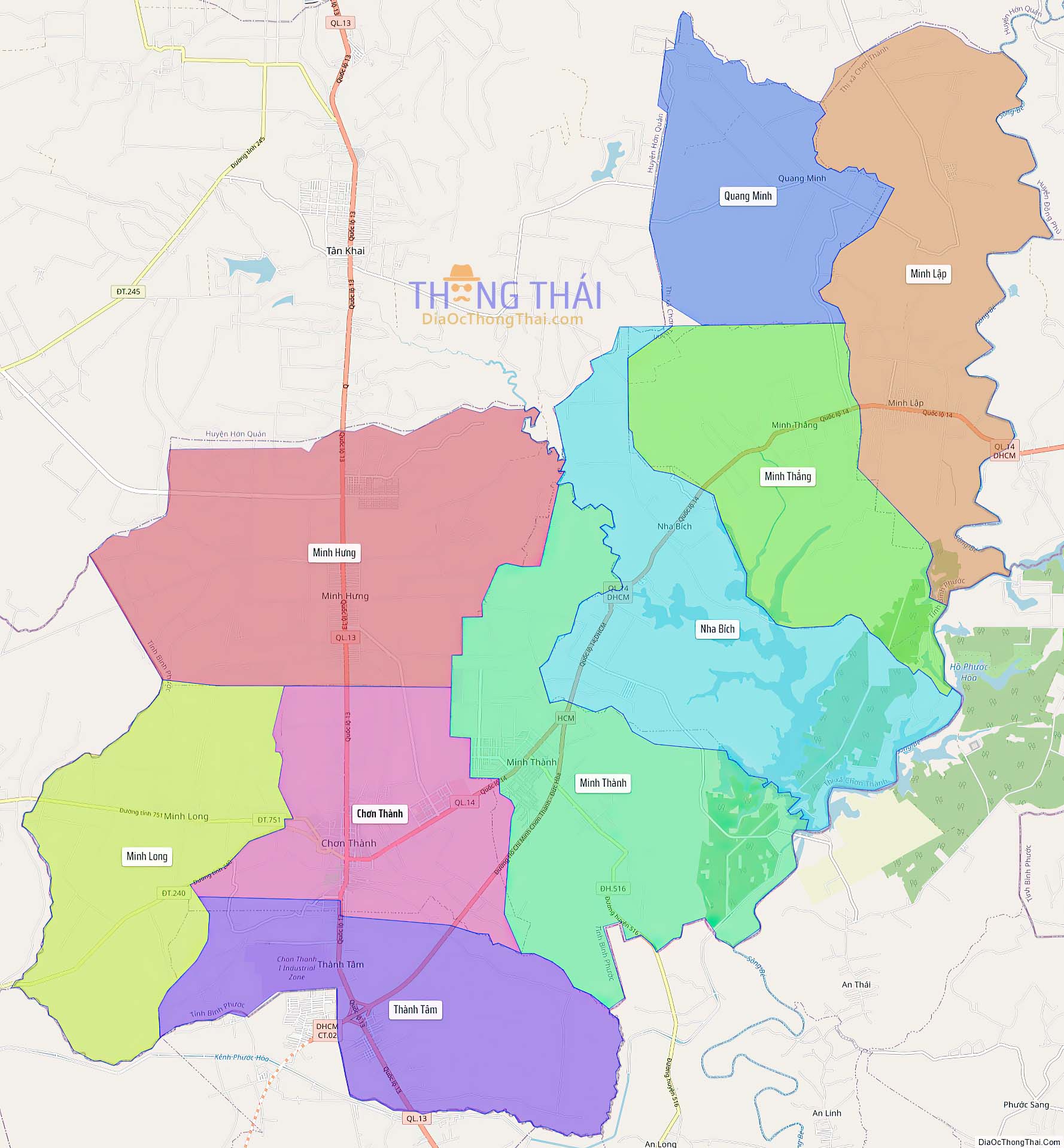 Bản đồ huyện Chơn Thành (Kích thước lớn).