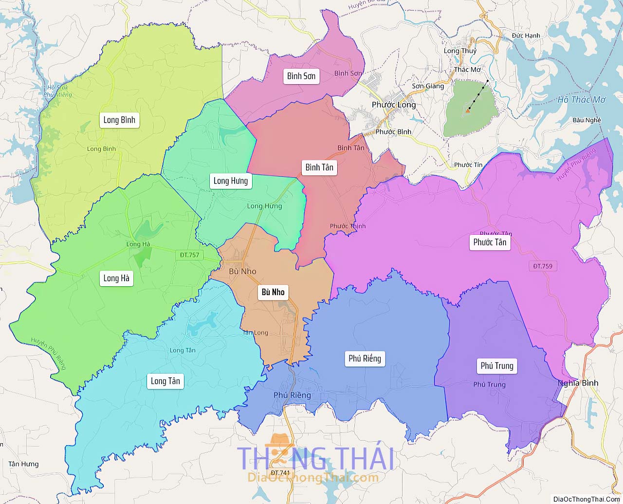 Bản đồ huyện Phú Riềng.