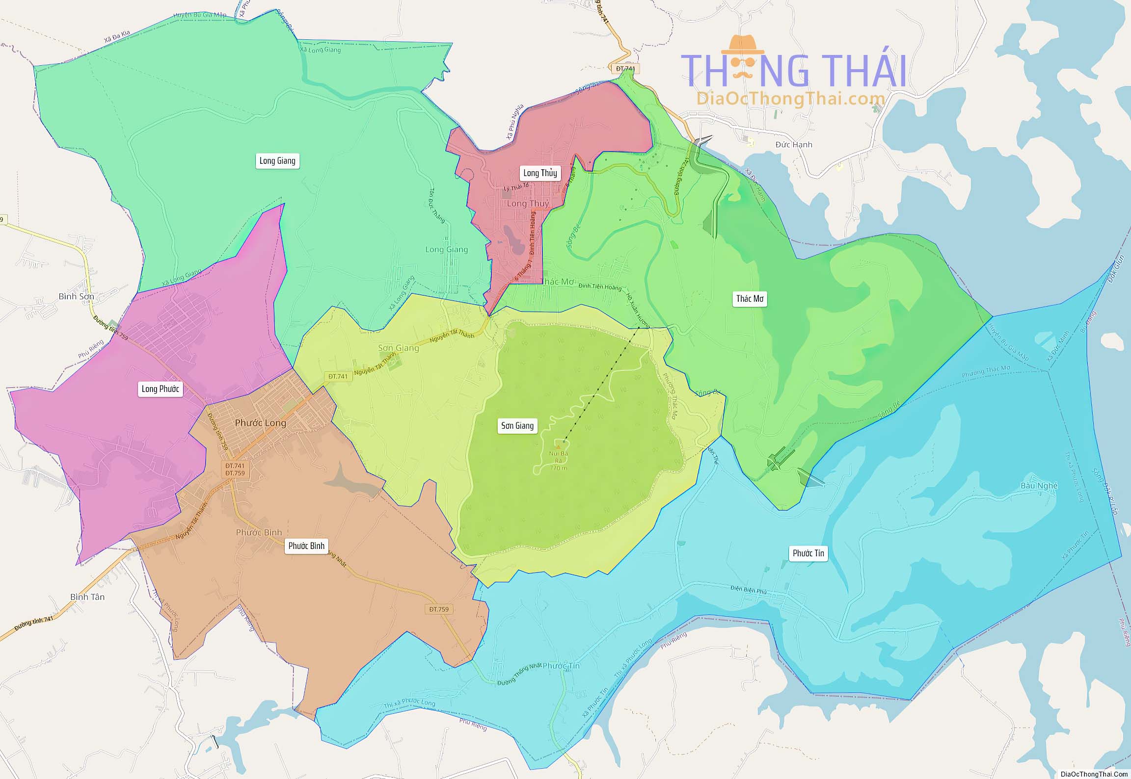 Bản đồ thị xã Phước Long (Kích thước lớn).