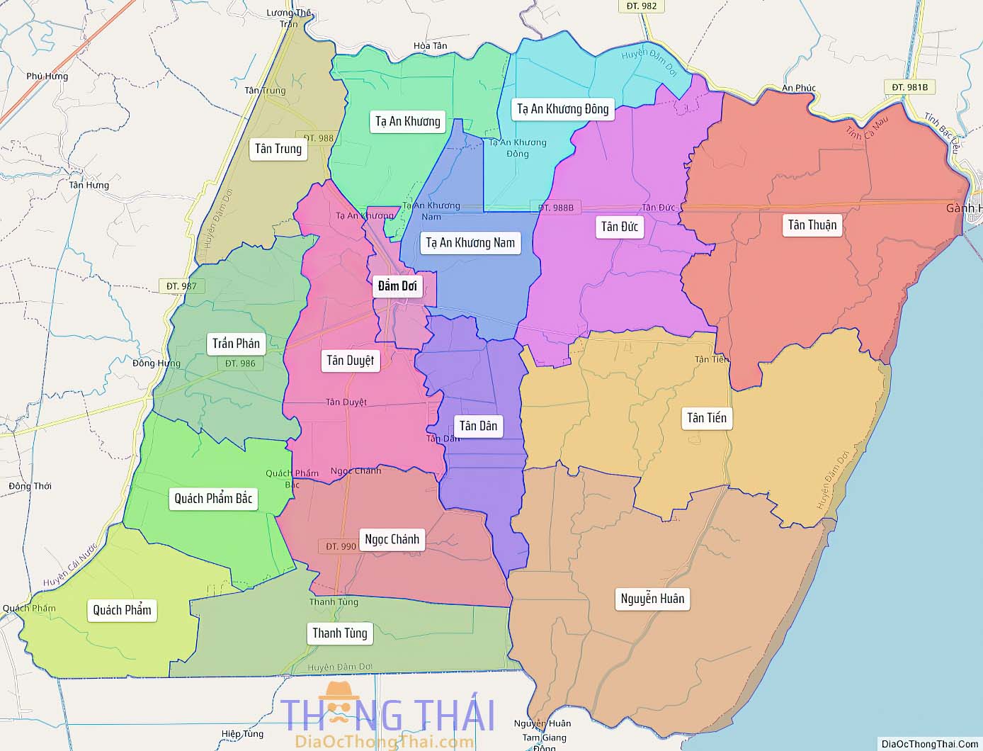 Bản đồ huyện Đầm Dơi.