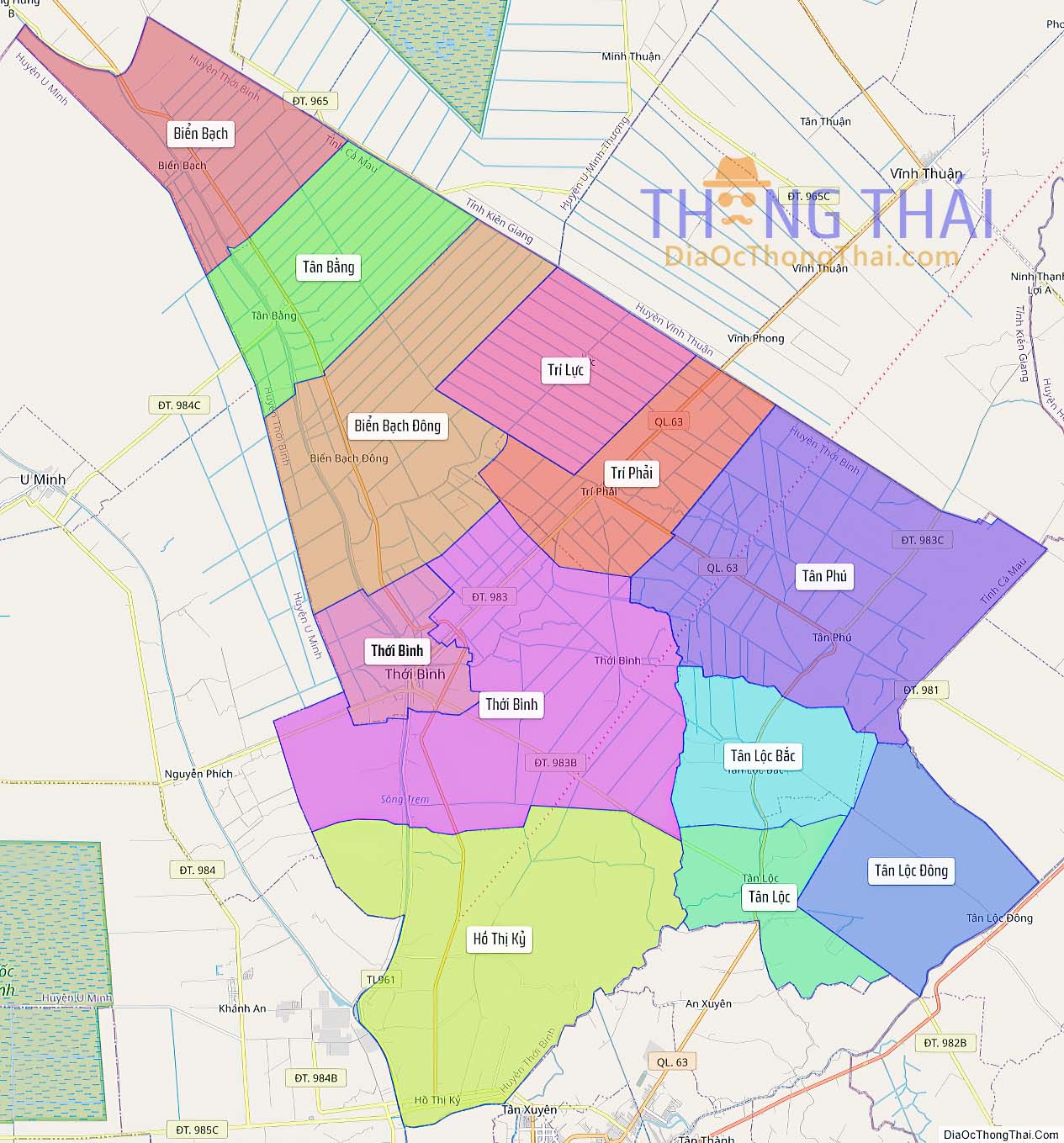Bản đồ huyện Thới Bình.