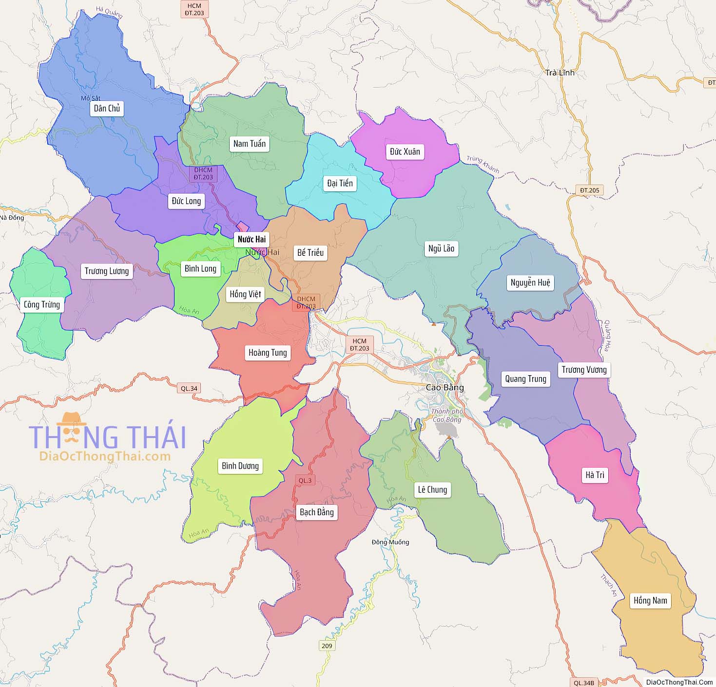 Bản đồ huyện Hoà An.