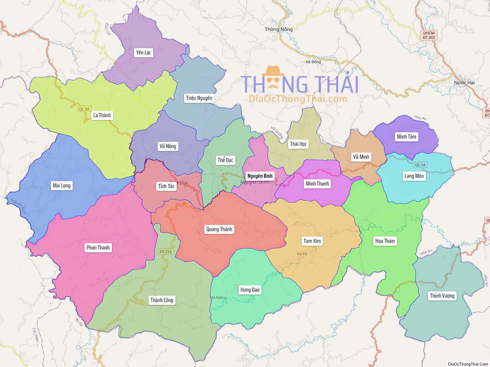 Bản đồ huyện Nguyên Bình (Kích thước lớn).