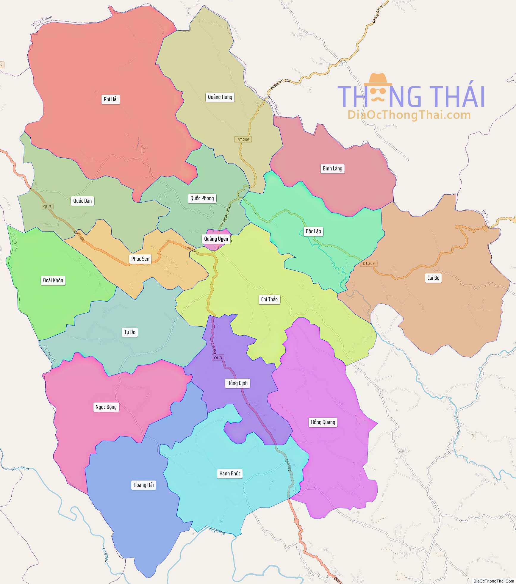Bản đồ huyện Quảng Uyên (Kích thước lớn).