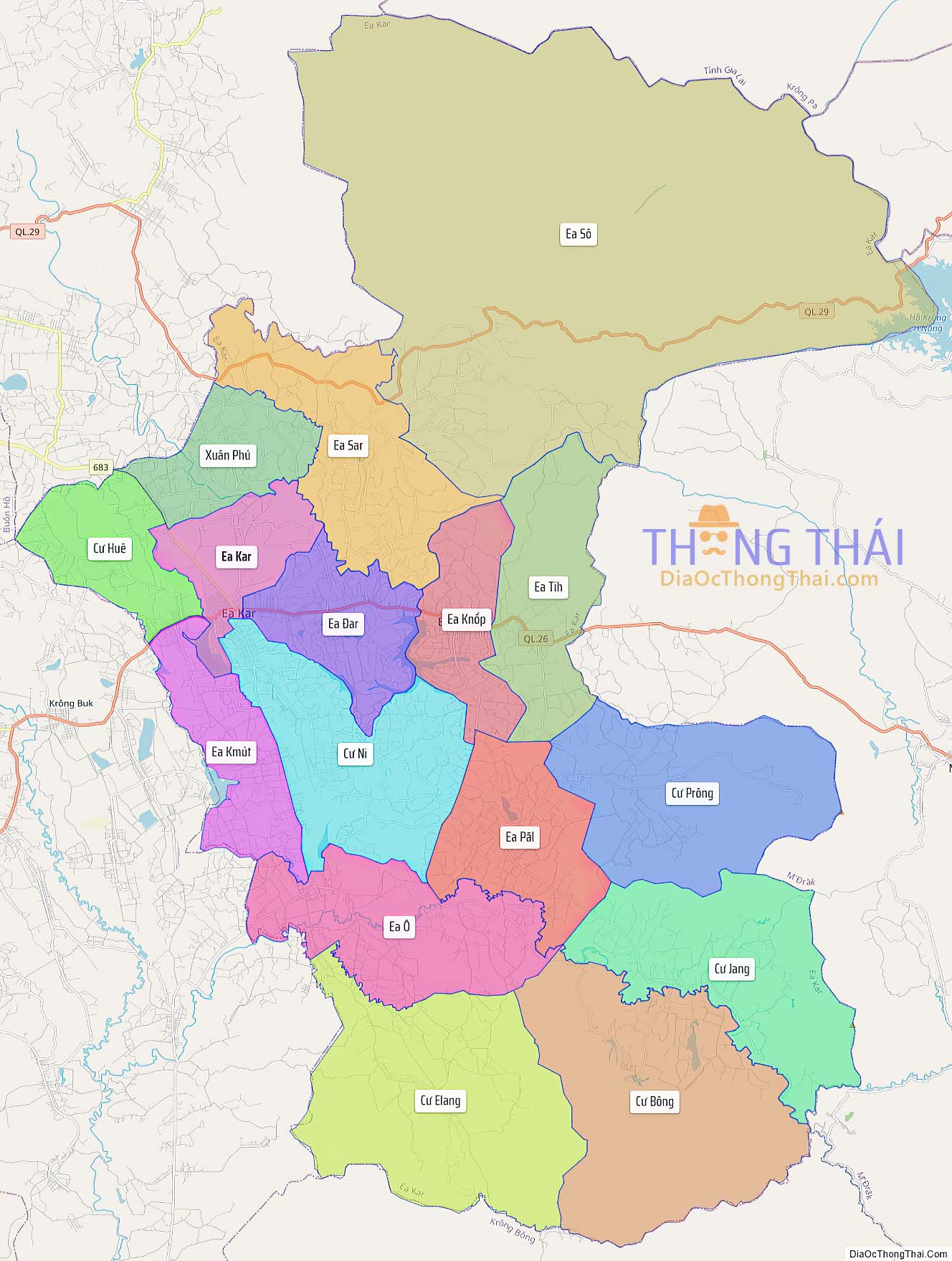 Bản đồ huyện Ea Kar (Kích thước lớn).