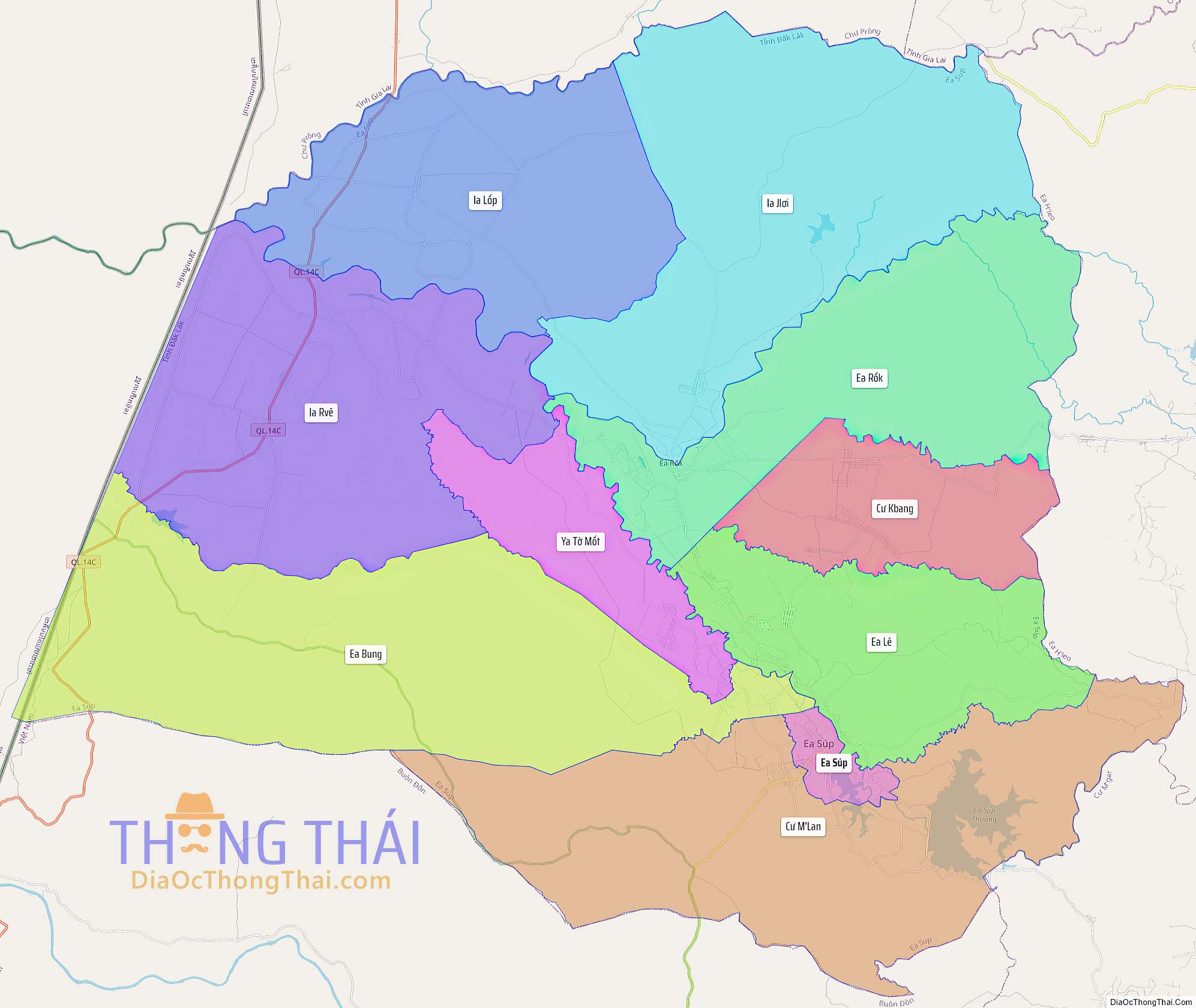 Bản đồ huyện Ea Súp (Kích thước lớn).