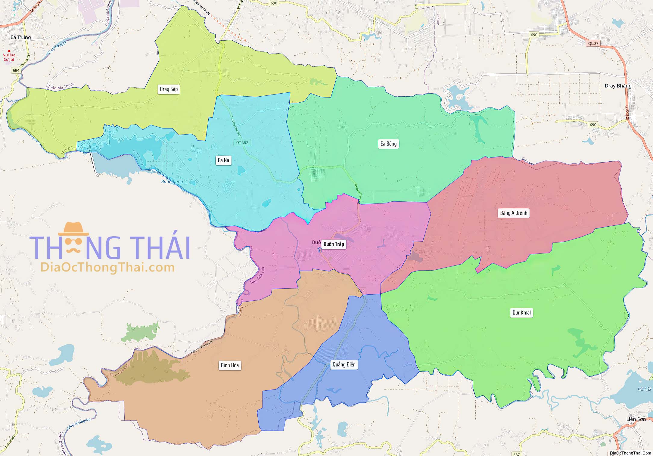 Bản đồ huyện Krông Ana (Kích thước lớn).