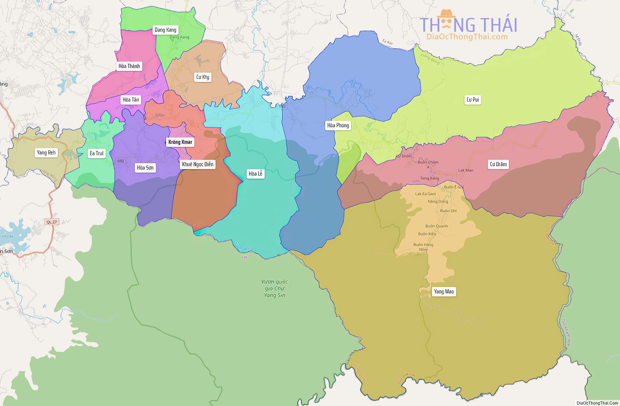Bản đồ huyện Krông Bông (Kích thước lớn).