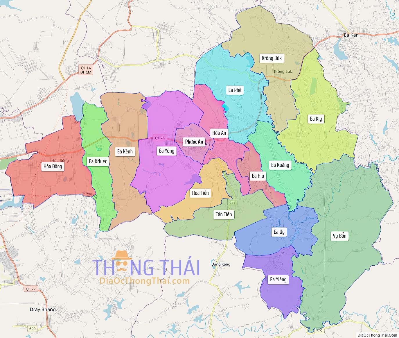 Bản đồ huyện Krông Pắk.