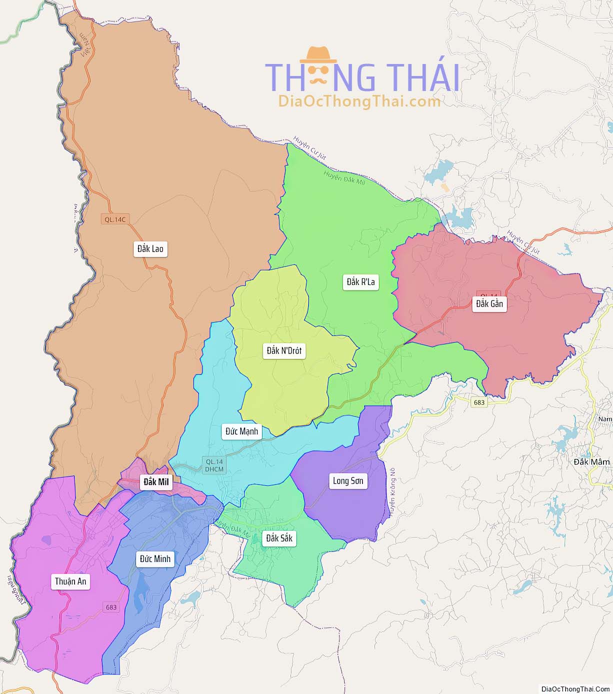 Bản đồ huyện Đắk Mil.