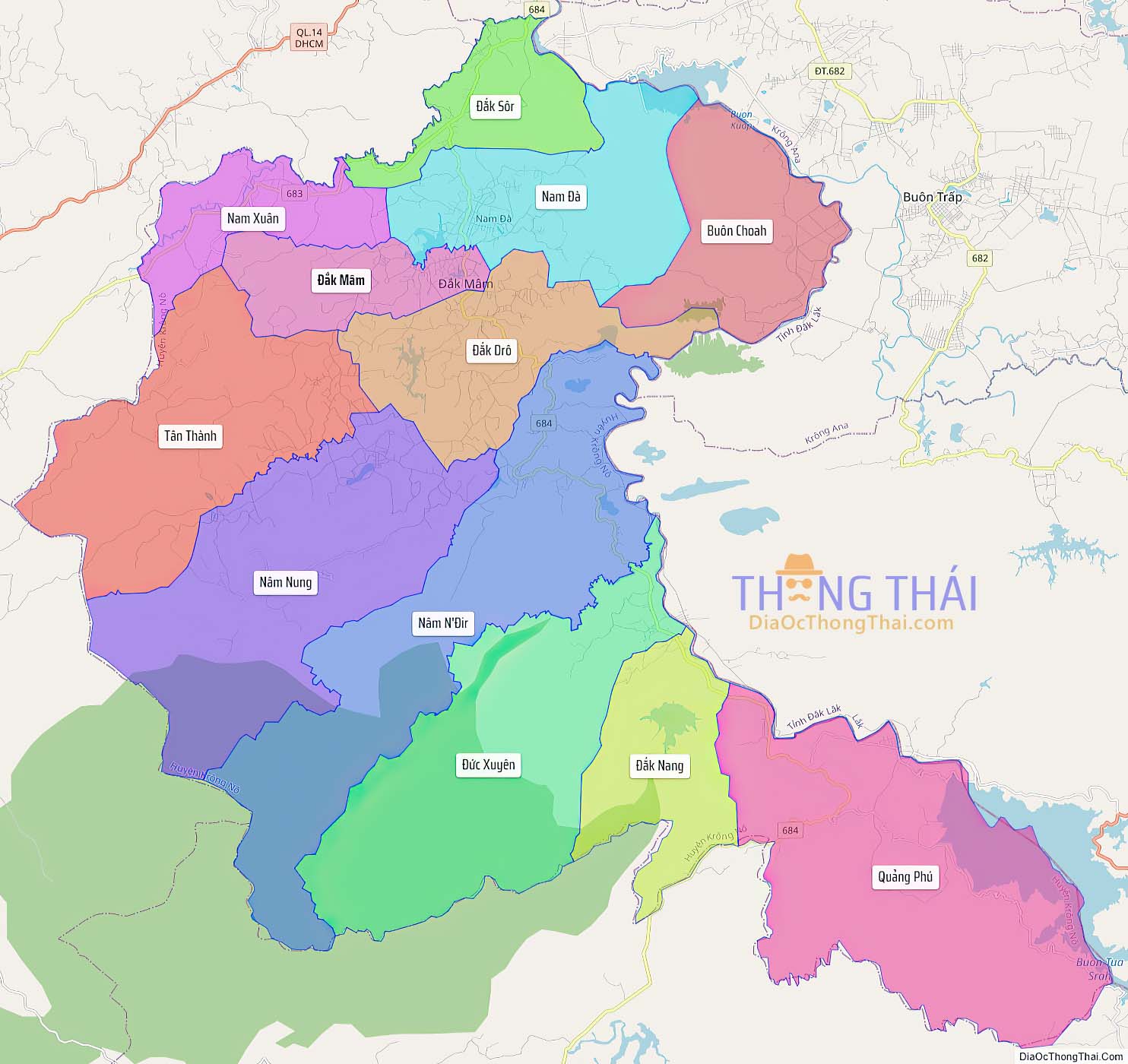 Bản đồ huyện Krông Nô.