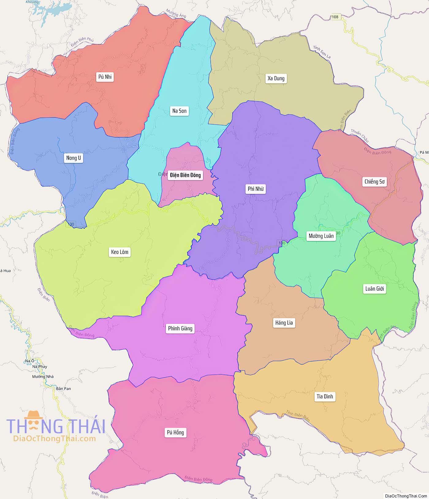 Bản đồ huyện Điện Biên Đông (Kích thước lớn).